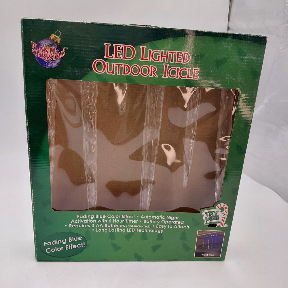 Vtg NOS Planet Christmas LED Lighted Outdoor Icicle Fading White Color Battery